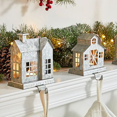 Glitzhome 3 Pcs Galvanized House Stocking Holder, 6.9 Inch Xmas Hanging Hooks for Stockings