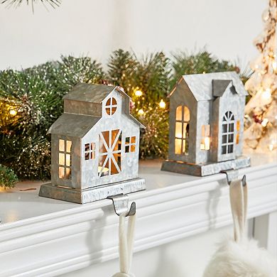 Glitzhome 3 Pcs Galvanized House Stocking Holder, 6.9 Inch Xmas Hanging Hooks for Stockings