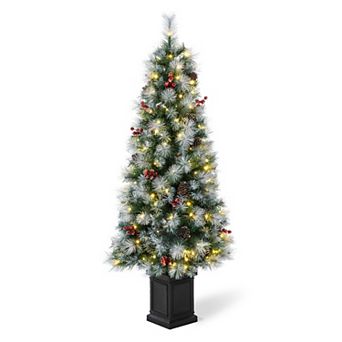 Glitzhome 5ft Pre-lit Pine Porch Christmas Tree, Decorative Tree With 150 Warm White Lights