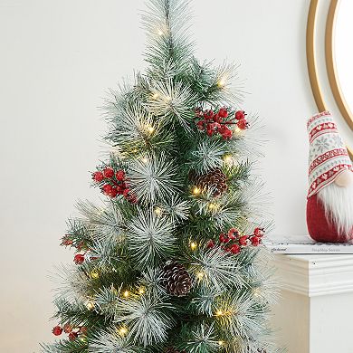 Glitzhome 5ft Pre-lit Pine Porch Christmas Tree, Decorative Tree With 150 Warm White Lights
