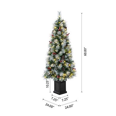Glitzhome 5ft Pre-lit Pine Porch Christmas Tree, Decorative Tree With 150 Warm White Lights