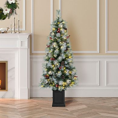 Glitzhome 5ft Pre-lit Pine Porch Christmas Tree, Decorative Tree With 150 Warm White Lights