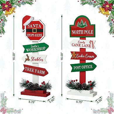 Glitzhome Set of 2 Christmas Signpost Table Decor, 16.5”H Wood Freestanding Finger Board Table Sign