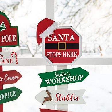 Glitzhome Set of 2 Christmas Signpost Table Decor, 16.5”H Wood Freestanding Finger Board Table Sign