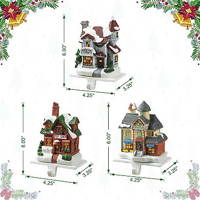 Glitzhome 3 Pcs Resin Gnomes Stocking Holder, 7.5 Inch Xmas Hanging Hooks for Stockings