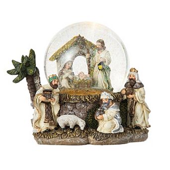 Glitzhome 150mm Lighted Musical Christmas Snow Globe, Holy Nativity Figurines Scene Water Globe