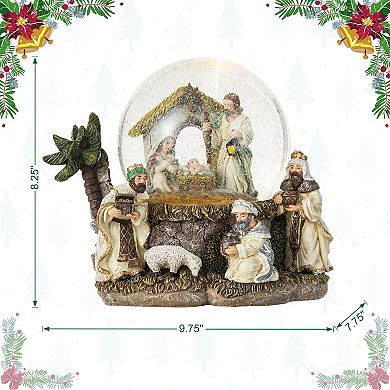 Glitzhome 150mm Lighted Musical Christmas Snow Globe, Holy Nativity Figurines Scene Water Globe