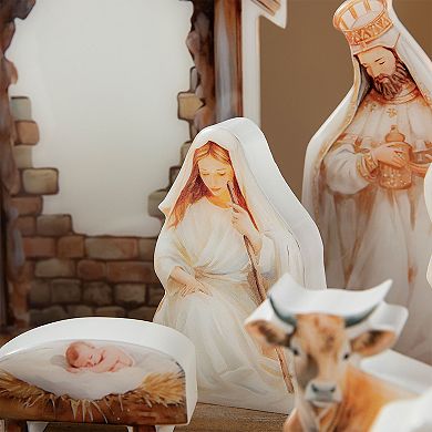 Glitzhome 13 PC Christmas Wooden & Epoxy Resin Nativity Sets & Figures Tabletop Scenes