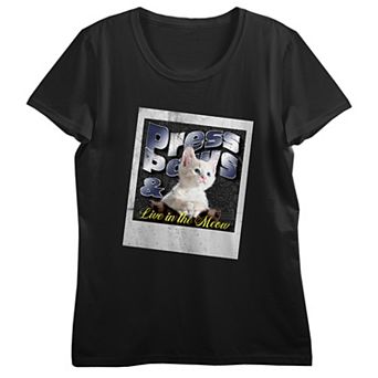 Juniors' Live In The Meow Cat Photo Graphic Tee