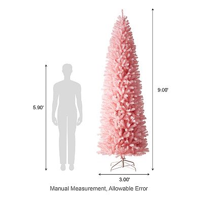 Glitzhome 9ft Pencil Tinsel Artificial Christmas Tree With Metal Foldable Stand