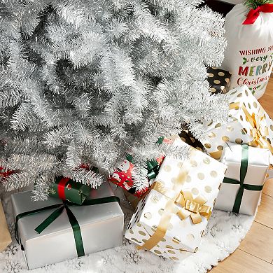 Glitzhome 9ft Pencil Tinsel Artificial Christmas Tree With Metal Foldable Stand