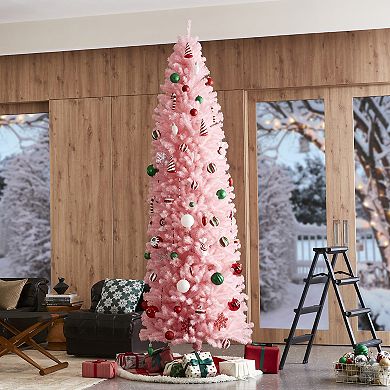 Glitzhome 9ft Pencil Tinsel Artificial Christmas Tree With Metal Foldable Stand