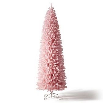 Glitzhome 9ft Pencil Tinsel Artificial Christmas Tree With Metal Foldable Stand