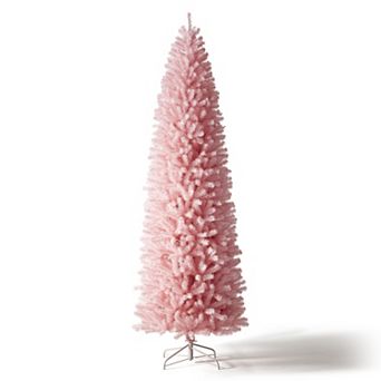 Glitzhome 9ft Pencil Tinsel Artificial Christmas Tree With Metal Foldable Stand