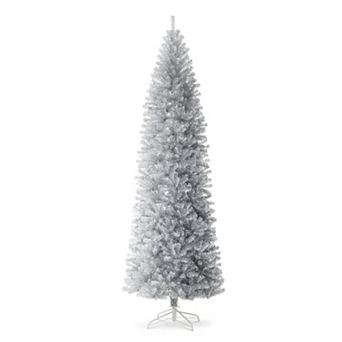 Glitzhome 9ft Pencil Tinsel Artificial Christmas Tree With Metal Foldable Stand