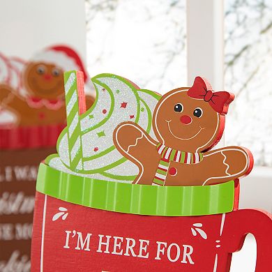 Glitzhome 8"h Christmas Wooden Gingerbread Man Mug Table Decor