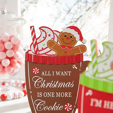 Glitzhome 8"h Christmas Wooden Gingerbread Man Mug Table Decor