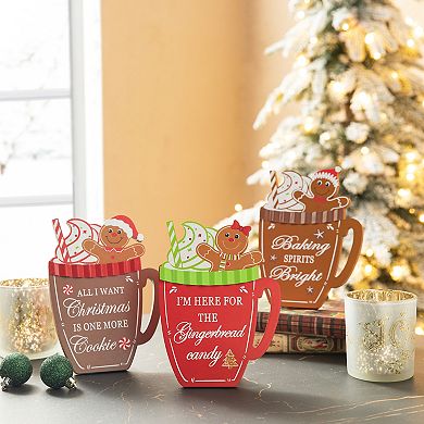 Glitzhome 8"h Christmas Wooden Gingerbread Man Mug Table Decor