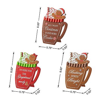 Glitzhome 8"h Christmas Wooden Gingerbread Man Mug Table Decor
