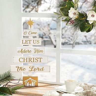 Glitzhome Christmas Table Decorations, 17.83 Inches Wooden Christmas Tree Table Decor