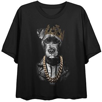 Juniors' Dog With Leather Jacket Graphic Tee