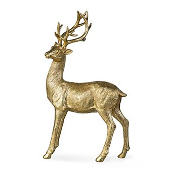 Glitzhome 16.25"h Standing Reindeer Table Decor, Resin Christmas Tabletop Centerpiece