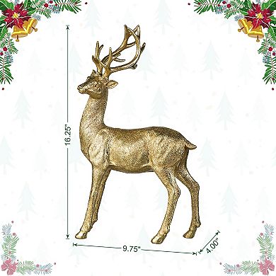 Glitzhome 16.25"h Standing Reindeer Table Decor, Resin Christmas Tabletop Centerpiece