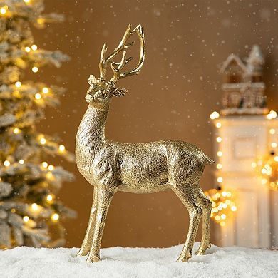 Glitzhome 16.25"h Standing Reindeer Table Decor, Resin Christmas Tabletop Centerpiece