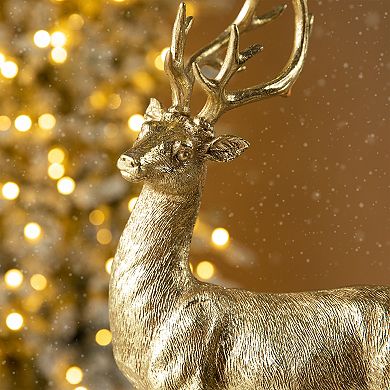 Glitzhome 16.25"h Standing Reindeer Table Decor, Resin Christmas Tabletop Centerpiece
