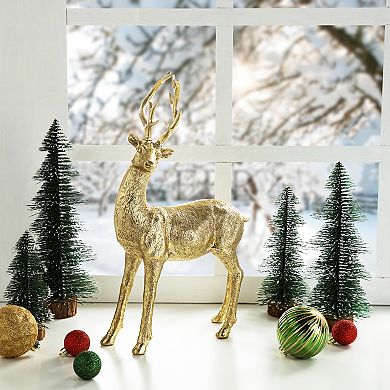 Glitzhome 16.25"h Standing Reindeer Table Decor, Resin Christmas Tabletop Centerpiece