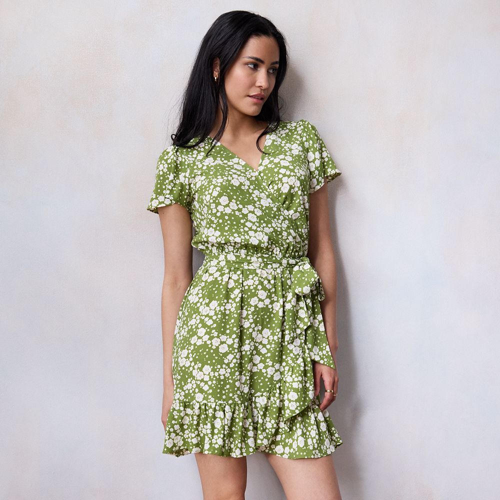 womens flutter sleeve wrap dress | huckleberry chamomile | bamboo