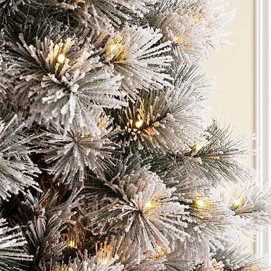 Glitzhome 9ft Pre-Lit Artificial Pine Christmas Tree, Large Snow Flocked Xmas Tree for New Year