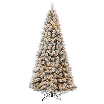 Glitzhome 10ft Pre-Lit Flocked Full-size Fir Artificial Christmas Tree with Lights, 3 function
