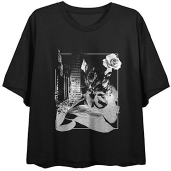 Juniors' Buildings Flowers Photocopy Graphic Tee