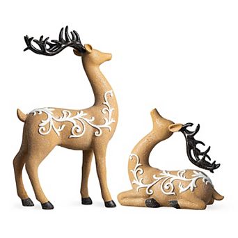 Glitzhome Set of 2 Resin Christmas Reindeer Table Decor
