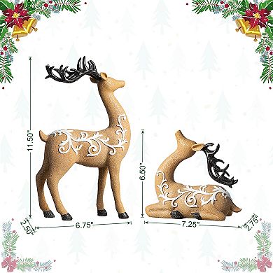 Glitzhome Set of 2 Resin Christmas Reindeer Table Decor