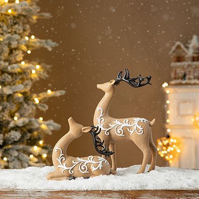 Glitzhome Set of 2 Resin Christmas Reindeer Table Decor