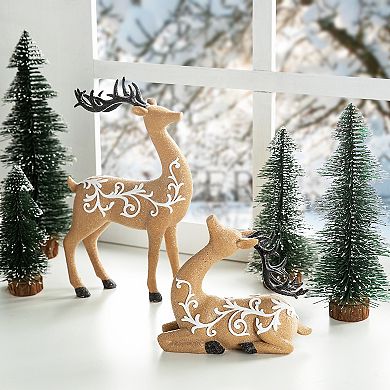 Glitzhome Set of 2 Resin Christmas Reindeer Table Decor