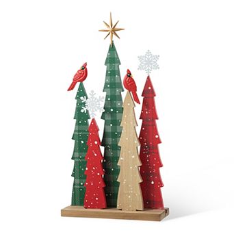 Glitzhome 23.5”H Wooden Christmas Table Tree with Cardinals Snowflake Centerpiece