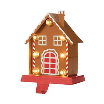 Glitzhome 6.75" H Led Light Gingerbread House Christmas Stocking Holder