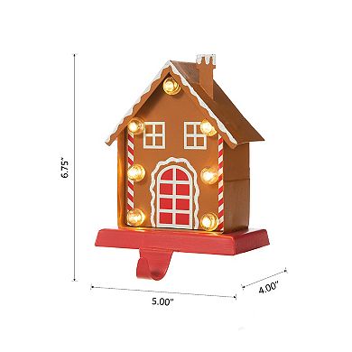 Glitzhome 6.75" H Led Light Gingerbread House Christmas Stocking Holder