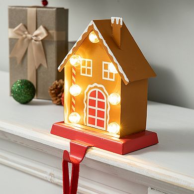 Glitzhome 6.75" H Led Light Gingerbread House Christmas Stocking Holder