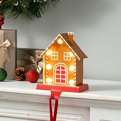 Glitzhome 6.75" H Led Light Gingerbread House Christmas Stocking Holder