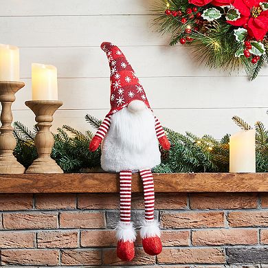 Glitzhome 28" H Fabric Christmas Gnome Shelf Sitter, Gnome Elf Tabletop Decor Gnomes Xmas Decor