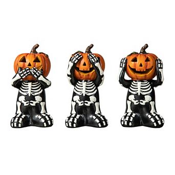 Glitzhome Set Of 3 Resin Skeleton Pumpkin Table Decor, 5.75"h Halloween Tabletop Centerpiece