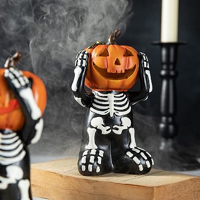 Glitzhome Set Of 3 Resin Skeleton Pumpkin Table Decor, 5.75"h Halloween Tabletop Centerpiece