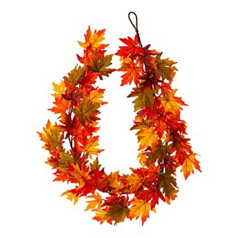 Glitzhome 6 Ft Fall Lighted Maple Leaves Garland With Timer