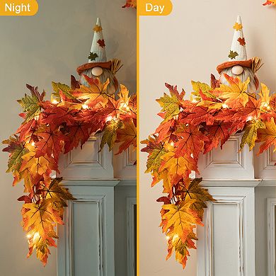 Glitzhome 6 Ft Fall Lighted Maple Leaves Garland With Timer