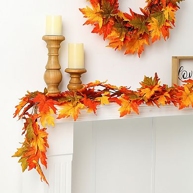 Glitzhome 6 Ft Fall Lighted Maple Leaves Garland With Timer