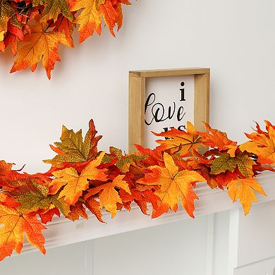 Glitzhome 6 Ft Fall Lighted Maple Leaves Garland With Timer